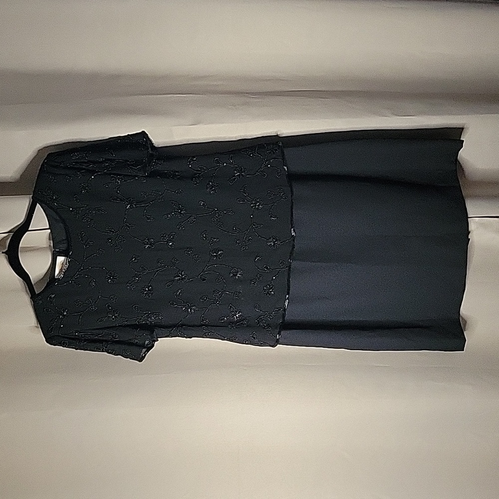 Talbots Dress Beaded Sequined Top Plain Skirt Black Short Sleeve Vintage